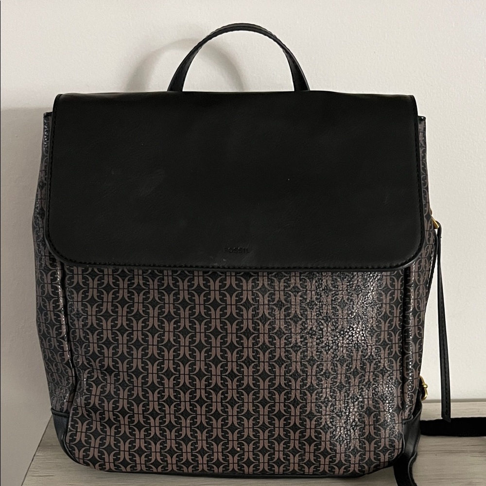Fossil Black and Brown Patterned Backpack - image 1